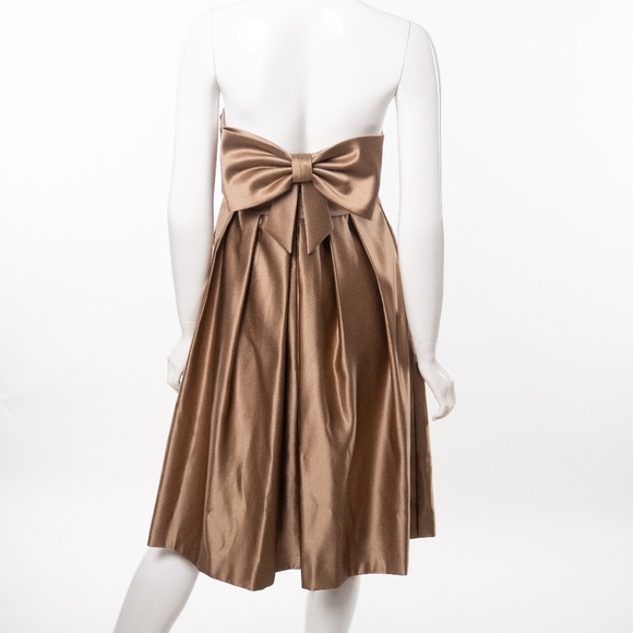 Bill Levkoff Plus Size Taupe Strapless‎ Satin Flare Bow Dress - Picture 2 of 6